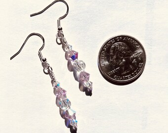 Handmade Pink Swarovski Crystal AB Sterling Silver Dangle Earrings – Bridal Wedding Jewelry