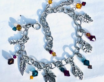 Handmade Autumn Charm Bracelet Minimalist Charm Bracelet Fall Crystal Bracelet Charm Bracelet Fall Colors Charm Bracelet Leaf Charm Bracelet