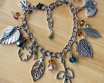 Handmade Fall Charm Bracelet Autumn Charm Bracelet Crystal Bracelet Fall Colors Charm Bracelet Leaf Charm Bracelet