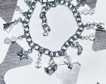 Handmade Holiday Charm Bracelet Minimalist Christmas Charm Bracelet Silver Crystal Bracelet