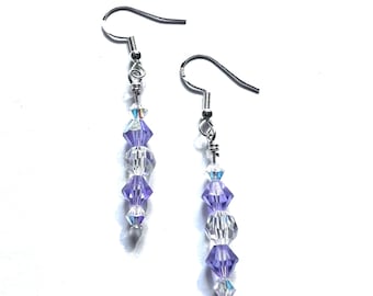 Handmade Violet Crystal AB Swarovski Earrings, Sterling Silver Bridal Wedding Jewelry