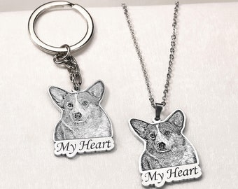 Custom Pet Photo Keychain,Dog Photo Keychain,Cat Portrait Necklace,Personalized Pet Memorial Keyring,Pet Loss Gifts,Couples Photo Keychain