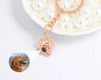 Personalized Paw Print Projection Photo Keychain,Custom Photo Projection Bracelet/Necklace,Pet Photo Pendant,Dog Memorial Gift,Pet Loss Gift