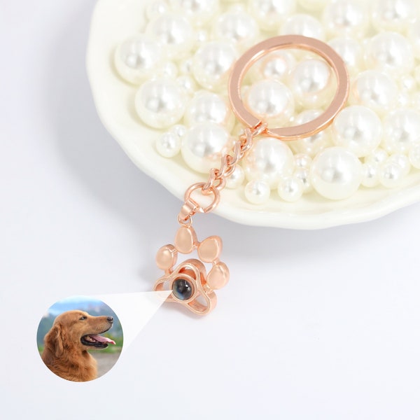 Personalized Paw Print Projection Photo Keychain,Custom Photo Projection Bracelet/Necklace,Pet Photo Pendant,Dog Memorial Gift,Pet Loss Gift