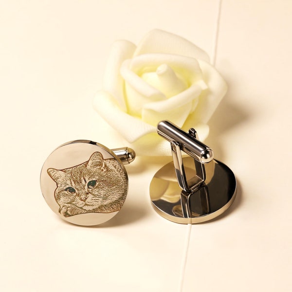 Custom Photo Cuff Links,Pet Portrait Cuff Links,Pet Memorial Cuff Links,Dog Engraved Cuff Links,Pet Loss,Groom Gift,Wedding Gift,Cat