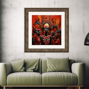 African Tribal Elegance | 8000x8000px Ultra high Resolution | 300dpi JPG | 1:1 Ratio| Fiery Red Palette | Digital Artwork | Instant download