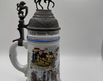 Stary niemiecki wojskowy kufel do piwa litoponem, 11 cali