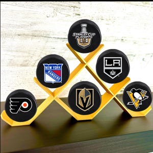 Hockey Puck Stand, 6 Puck Holder, Hockey Player Gift, Coach Gift, Man Cave, Made in USA, Autographed Puck Holder, Sports Memorabilia