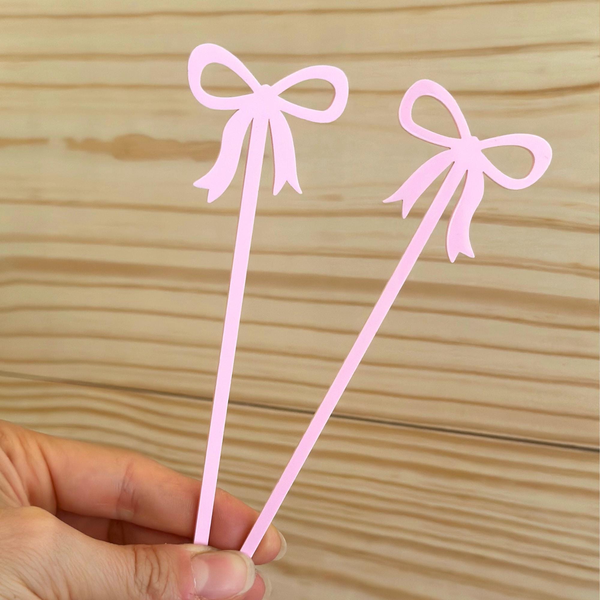 Lot De 10 Agitateurs à Cocktail En Acrylique Avec Nœud Rose - Accessoires Élégants Pour Fêtes, Mariages Et Soirées Coquettes