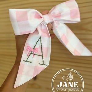 Lazo para el cabello personalizado, lazo de tela bordada con clip, lazos con monograma, lazos para el cabello personalizados