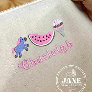 Custom Pencil Pouch Favorite Things Embroidered Canvas Zipper Pencil Case Personalized Back to School Pencil Bag Custom Kids Icon Zipper Bag