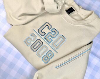 Custom Varsity Style Embroidered Sweatshirt Personalized Block Font Collegiate Crewneck team name sweatshirt sporty pullover