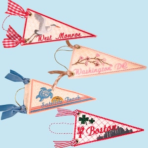 Custom city Felt Mini Pennant Ornament vacation souvenir Washington DC ornament, Satellite beach florida, west Monroe Louisiana, Boston Massachusetts