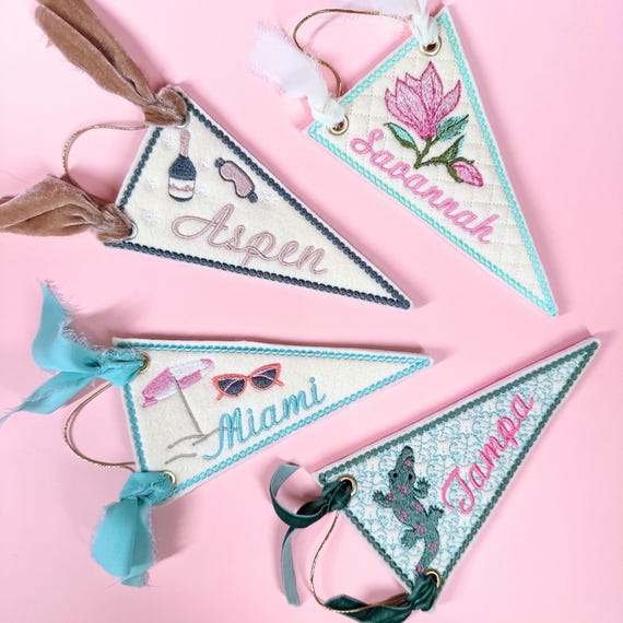 Custom City Felt Pennant Ornament Vacation Souvenir Felt Ornament Destination Wedding Favor Custom Girls Weekend Getaway gift