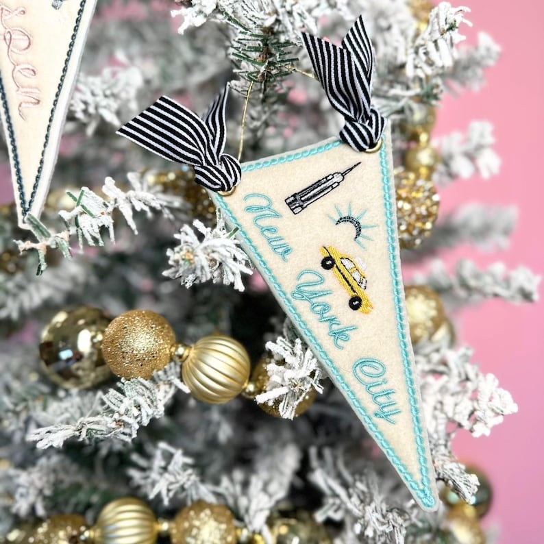 Custom City Felt Pennant Ornament Vacation Souvenir Felt Ornament New York City Ornament