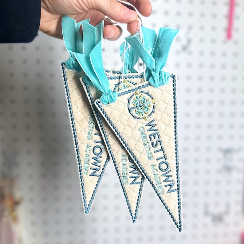 Custom Logo Bag Charm embroidered Felt Pennant with Logo Small Business Personalized Pennant Keychain Employee Gift logo Office Decor