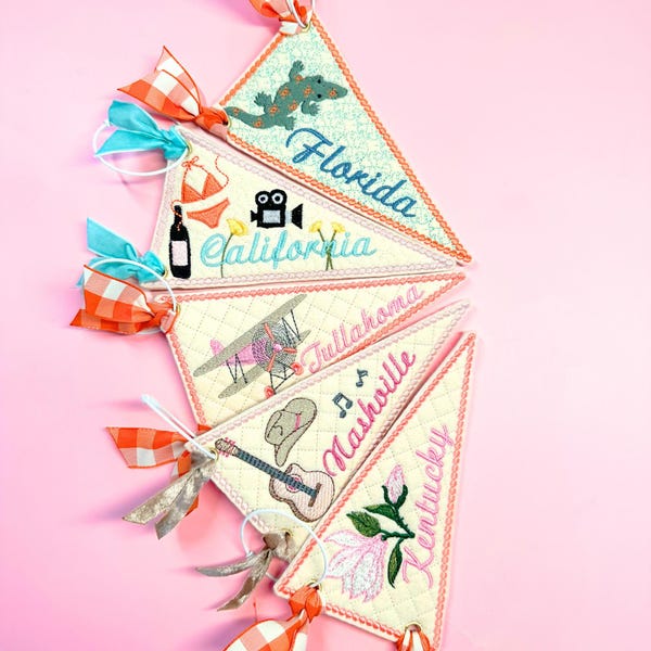 Embroidered Bag Charm Build Your own Bag tag Name Pennant key chain Personalized luggage tag custom tote accessory Purse Charm Backpack name