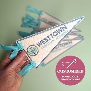 Custom Logo Bag Charm embroidered Felt Pennant with Logo Small Business Personalized Pennant Keychain Employee Gift logo Office Decor