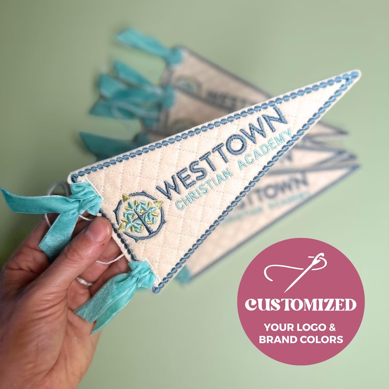 Custom Logo Bag Charm embroidered Felt Pennant with Logo Small Business Personalized Pennant Keychain Employee Gift logo Office Decor