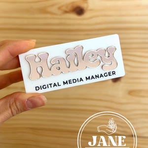 Magnetic Acrylic Name Badge Personalized Name Badge Office Name Badge Business Owner Name Tag Retro Font