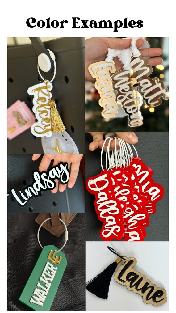 Llavero con nombre para mochila, etiqueta de acrílico