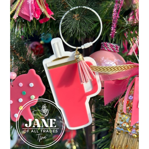 Pink Parade Inspired Stanley Tumbler Keychain, Stanley Tumbler Ornament,  Pink and Gold Tumbler Keychain Tag, Pink Parade Cup Accessory 