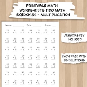 Puede incluir: Hojas de trabajo de matemáticas imprimibles con 1120 ejercicios de multiplicación. Cada página tiene 56 ecuaciones. La hoja de trabajo incluye una clave de respuestas.