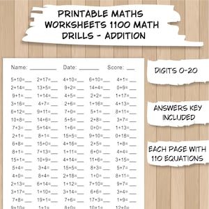 Fiches d&#39;exercices de maths, exercice de calcul sur les additions, nombres de 0 à 20 imprimables, pratique du comptage rapide, devoirs sur les additions, fiche d&#39;exercices de maths, réponses incluses