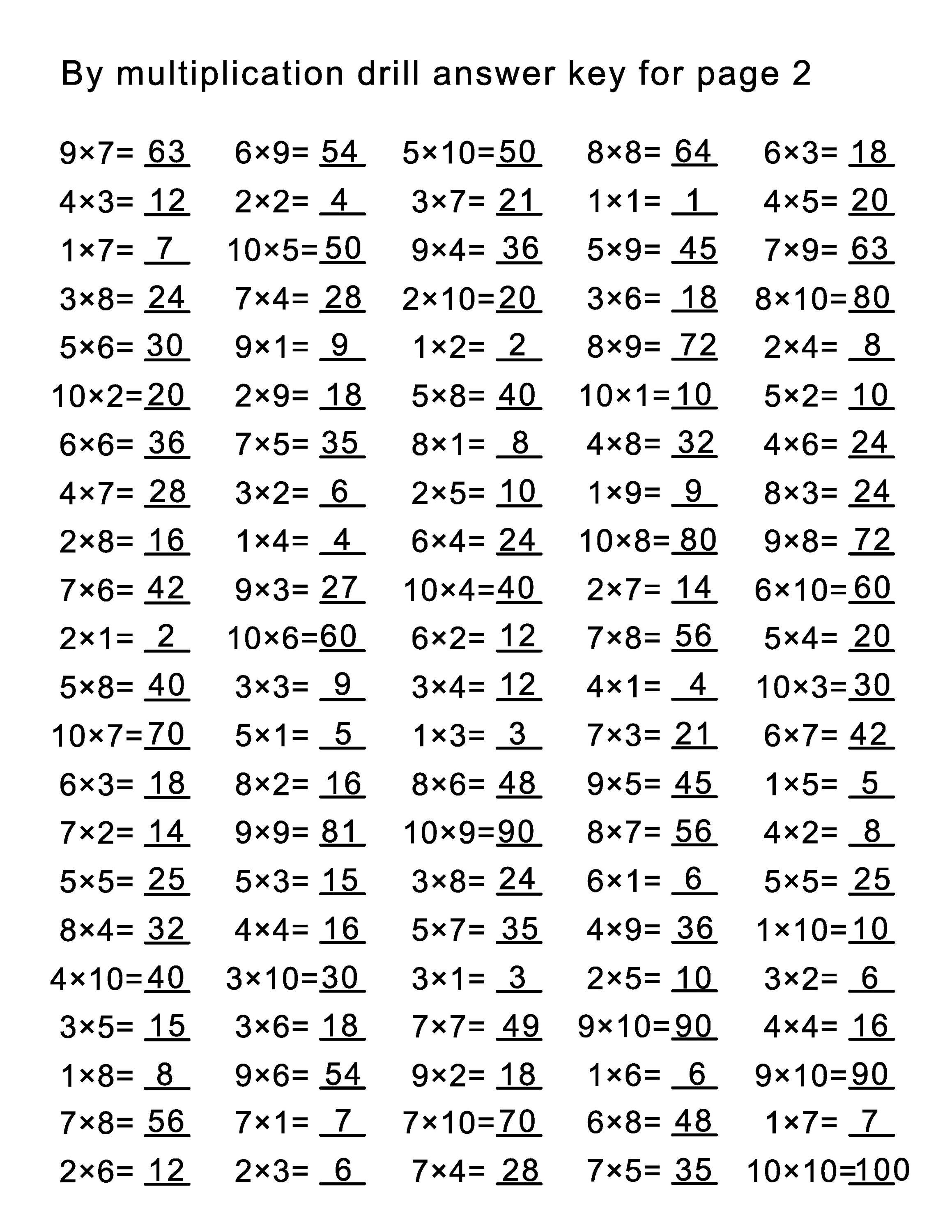 10 Printable Multiplication Worksheets, Fill in the Blanks - Single ...