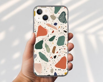 Plastikfreie Terrazzo Handyhülle für iPhone Biologisch abbaubar Bunte Handyhülle Abstrakt Minimalistisch Stil Handyhülle Trendy Schutz