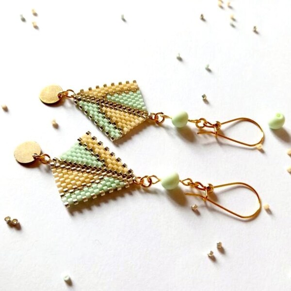 Boucles D'oreilles En Perles Miyuki Delica - Tissées à La Main - Création Artisanale