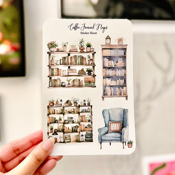 Reading Bookshelves Sticker Sheet for Reading Journals - Reading Planner Stickers - Miniature Bookshelf for planners, journals, bujo