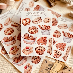 Folha de adesivos de pão de padaria - adesivos exclusivos para scrapbooking, diários, diários de marcadores, planejadores, correio tradicional, diários de arte criativa