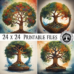 Watercolor Tree of Life Art Print | Spiritual Nature Watercolor | Digital Download 24&quot; x 24&quot; 300dpi