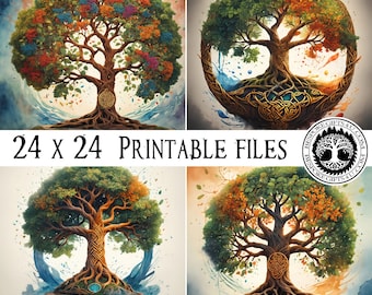 Lámina artística del Árbol de la Vida en acuarela / Decoración de naturaleza espiritual (Descarga digital)