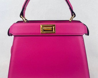 Echtleder-Grifftasche | Hergestellt in Italien | Orange | Fuscia Pink | Braun | Tiffany-Blau | Marine | Grün