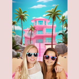 Barbi Digital Backdrop, Pink Dream House Digital Background for Teen Girl Party, Malibu Beach Doll House Photoshop Summer Overlay, Tiktok