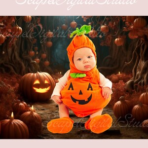 Halloween Baby Pumpkin Backdrops For Photography for Newborn, Digital Studio Backdrop Halloween, Spooky Background Halloween Overlay for Kid