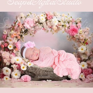 Newborn Digital Backdrop, Floral Spring Blossom Photo Prop, Digital Background for Baby Girl, Newborn Overlay for Baby Unisex Backdrop