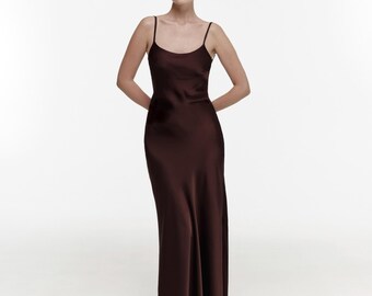 Black Tie Wedding Guest Dress, Satin Open Back Maxi Gown, Elegant Holiday Gala Dress, Formal Evening Reception Outfit