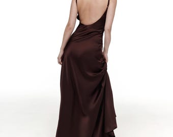 Chic Satin Maxi Dress, Sexy Backless Long Dress for Women, Trendy Cocktail Outfit, Formal Evening Gown for Special Events, Gift for Her