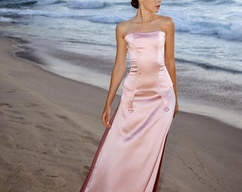 Two Piece Satin Dress Set for Women, Strapless Corset and Long Skirt, Formal Matching Set, Elegant Evening Outfit for Her, Summer Party Look