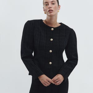 Elegant Tweed Blazer for Women, Wool Blend Tailored Jacket, Formal Evening Outfit, Modest Dinner Party Blazer, Fall Holiday Fashion Coat