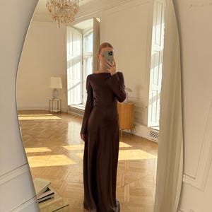 Satin Maxi Dress, Long Sleeve Formal Gown, Evening Dress, Floor Length Dress, Party Outfit for Her, Back Zipper Gown, Dense Satin Dress image 11
