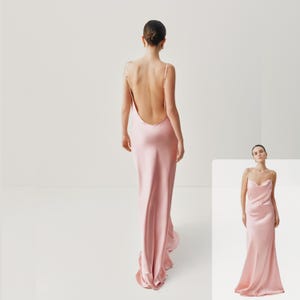 Cocktail Dress on Straps, Floor Length Sleeveless Gown, Maxi Dress with Open Back, Wedding Guest Dress, Satin Evening Outfit, Formal Gown
