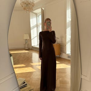 Satin Maxi Dress, Long Sleeve Formal Gown, Evening Dress, Floor Length Dress, Party Outfit for Her, Back Zipper Gown, Dense Satin Dress image 12