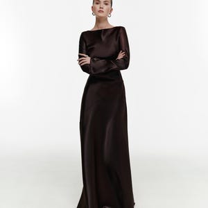 Satin Maxi Dress, Long Sleeve Formal Gown, Evening Dress, Floor Length Dress, Party Outfit for Her, Back Zipper Gown, Dense Satin Dress