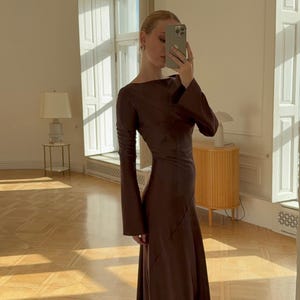 Satin Maxi Dress, Long Sleeve Formal Gown, Evening Dress, Floor Length Dress, Party Outfit for Her, Back Zipper Gown, Dense Satin Dress image 13