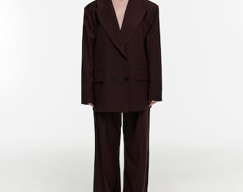 Skräddarsydda vida byxor för kvinnor, högmidjade överdimensionerade byxor, eleganta palazzobyxor, minimalistisk kapselgarderobsoutfit för henne