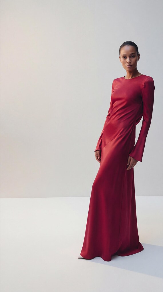 satin long sleeve cowl back maxi dress TFNC Plus long sleeve satin cowl back maxi dress in black